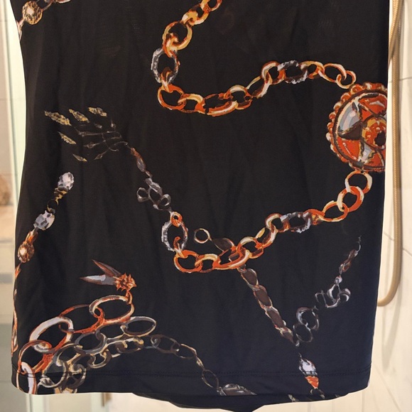 Carmen Marc Valvo medallion chain print faux-wrap front 3/4 sleeve blouse top - Picture 4 of 7